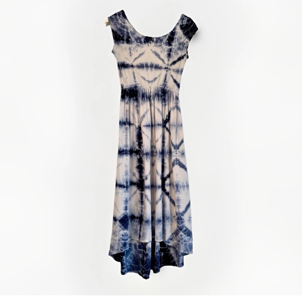 The Odells Women’s Gray Blue Tie Dye Hi Lo Midi Dress XS Petite Resort Festival
